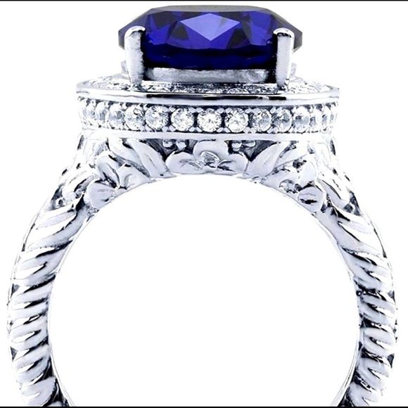 BNIB! BERRICLE STERLING SILVER OVAL SIMULATED SAPPHIRE RHODIUM PLTD RING- SIZE 6 - Picture 3 of 15